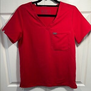Figs Red V-Neck Women's Scrub Top